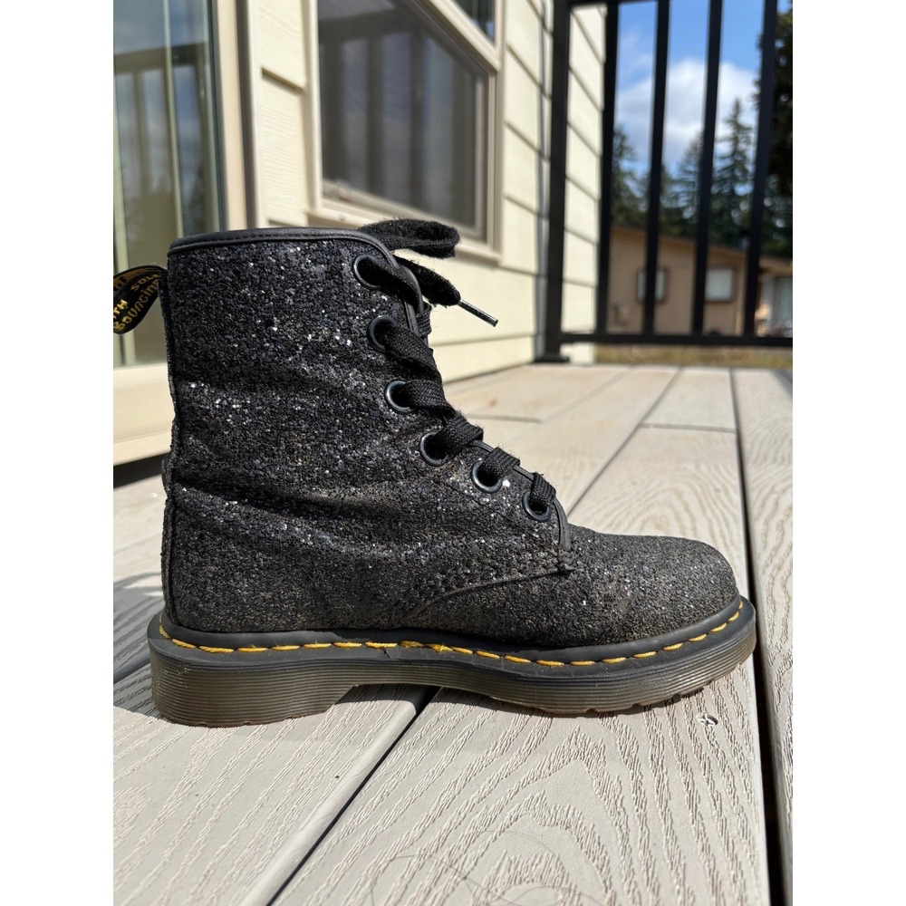 Dr. Martens 1460 Farrah Glitter Lace Up Ankle Boots Combat Black Women's US 7 - Picture 2 of 10